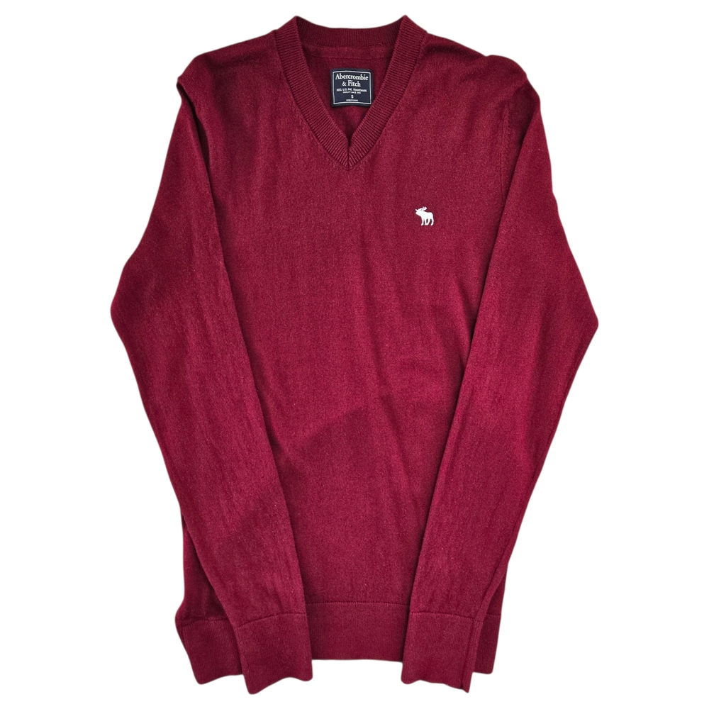 Abercrombie & Fitch V Neck Sweater Mens Size Small Burgundy Muscle Long Sleeve